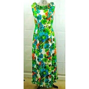 Elfriede for Twiggs Maxi Dress Vintage 1960s Linens Hawaiian Lined Womens Size M